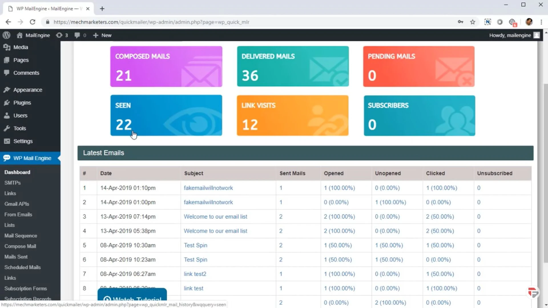 screenshot of Mail Engine